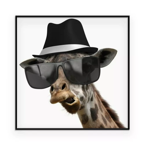 Poster  Girafe rigolote avec des lunettes et un chapeau