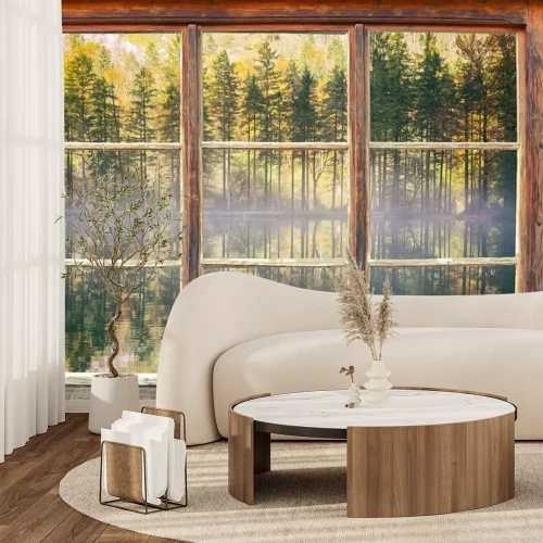 Papier peint  Blick durchs Fenster - Bluntausee