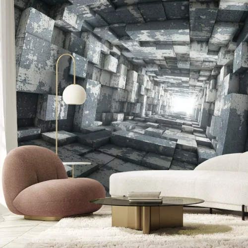 Papier peint  Lumière dans un tunnel géométrique