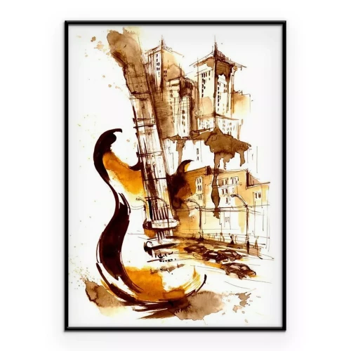 Poster  Guitare et architecture dans une version artistique
