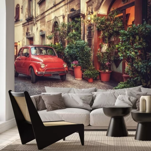 Papier peint  Voiture rétro rouge dans un paysage italien