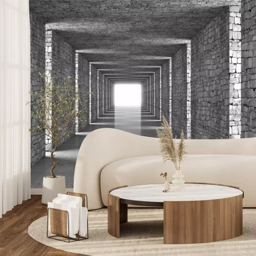 Papier peint  Tunnel de pierre avec trous en 3D
