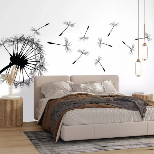 Papier peint  Motif pissenlit noir et blanc