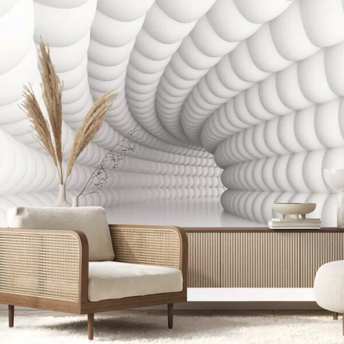 Papier peint  Tunnel 3D blanc futuriste aux parois convexes