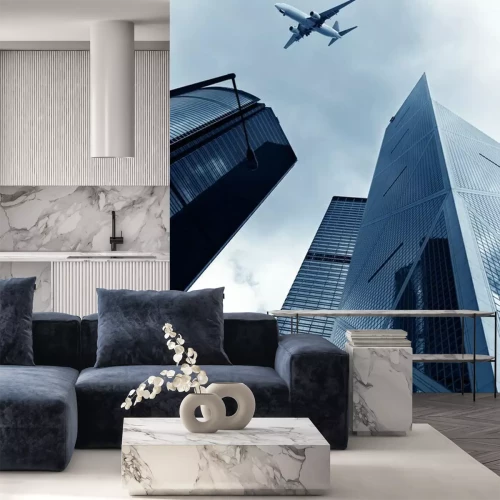 Papier peint  Les gratte-ciel et les avions de Hong Kong sur le ciel