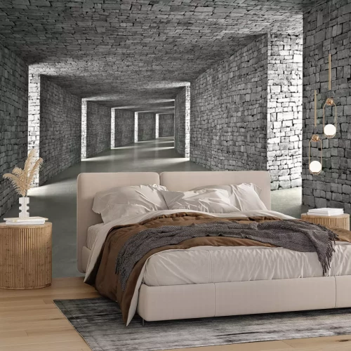 Papier peint  Tunnel de pierre grise en 3D