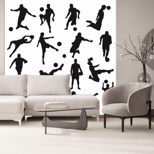 Papier peint  Joueurs de football dans diverses poses sur fond blanc