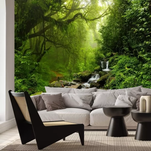 Papier peint  Ruisseau de montagne dans la forêt verte