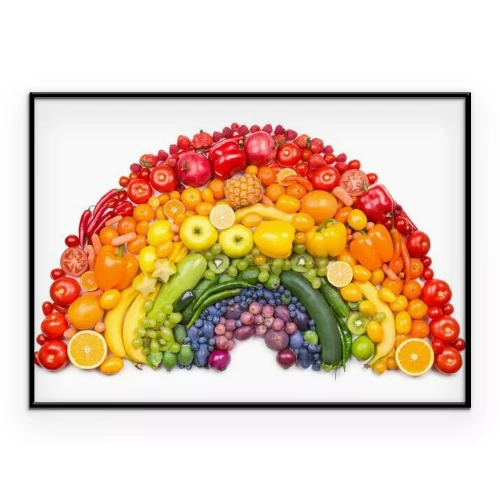 Poster  Fruits et légumes disposés en forme d'arc-en-ciel