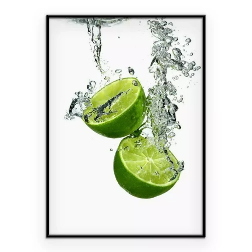 Poster  Des moitiés de citron vert flottant dans l'eau