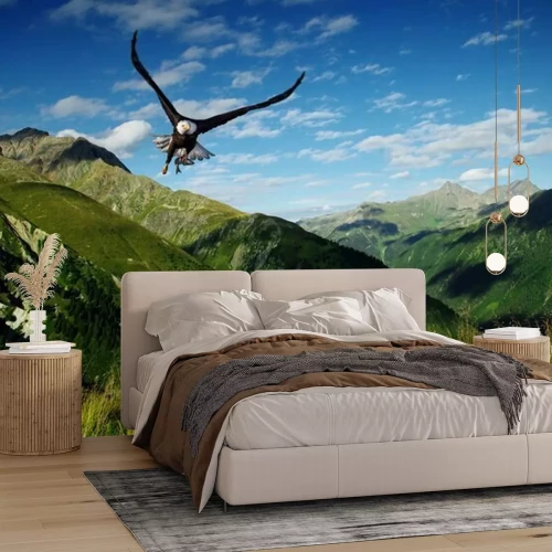 Papier peint  Aigle sur un fond montagneux