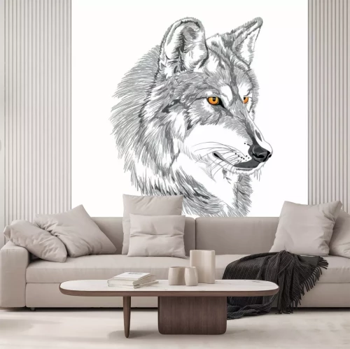 Papier peint  Tête de loup aux yeux dorés dans un style cartoon