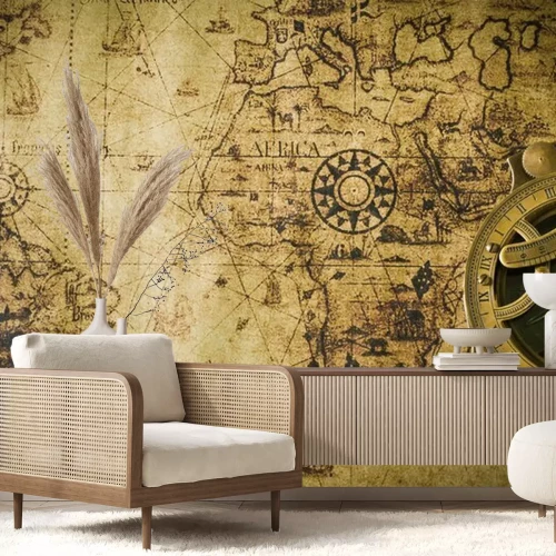 Papier peint  Vieille carte avec boussole