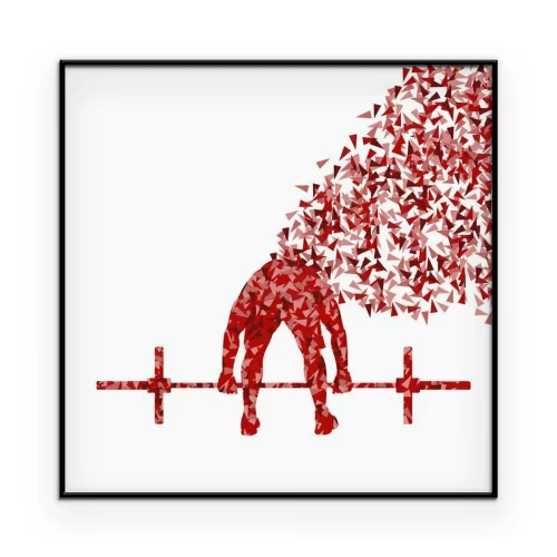 Poster  Image rouge et blanche d'un homme soulevant des haltères