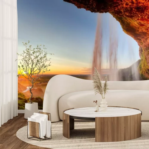 Papier peint  Chutes de Seljalandsfoss au coucher du soleil, l'Islande