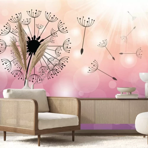 Papier peint  Un pissenlit minimaliste sur fond rose