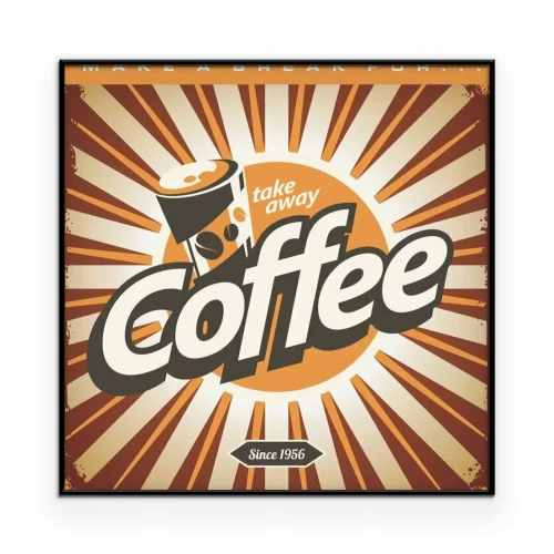 Poster  Une affiche de style rétro faisant la publicité du café à emporter.