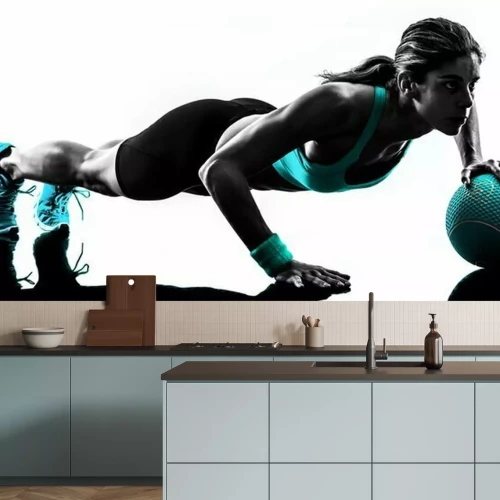 Papier peint  Entraînement de fitness avec un ballon bleu