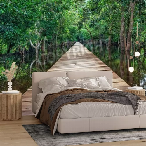 Papier peint  Le chemin en bois à travers la forêt vierge