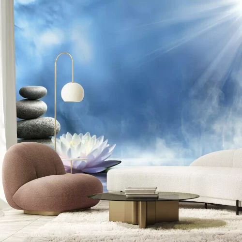 Sticker  Pierres zen et lotus sur l'eau au clair de lune