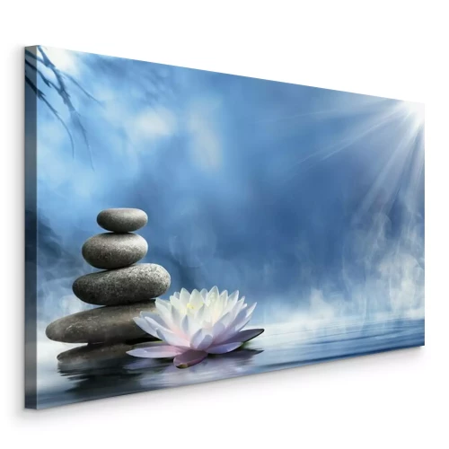Tableau  Pierres zen et lotus sur l'eau au clair de lune