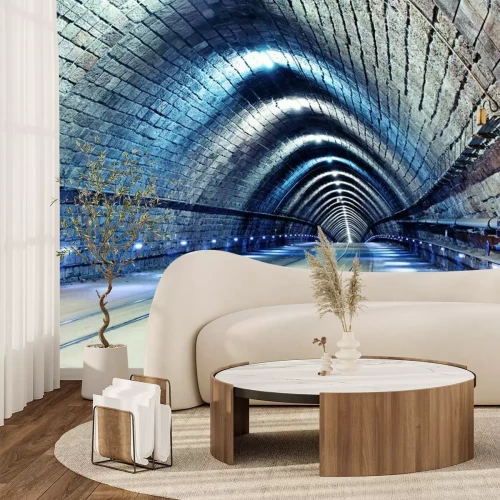 Papier peint  Tunnel en briques éclairé 3d