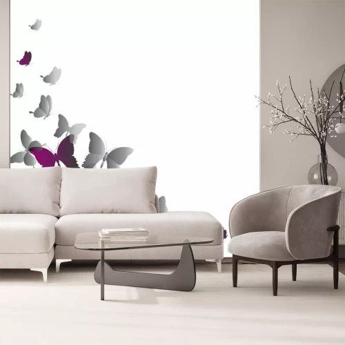 Papier peint  Papillons gris et mauves en mouvement