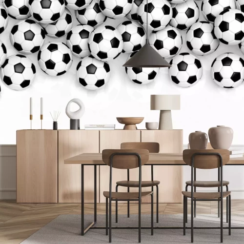 Papier peint  Ballons de football 3D noir et blanc