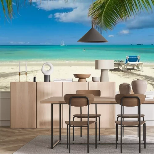 Papier peint  Panorama de la plage avec chaises longues