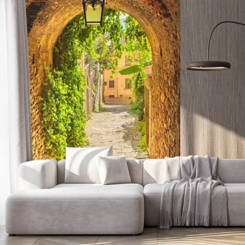 Papier peint  Passage beige et plantes