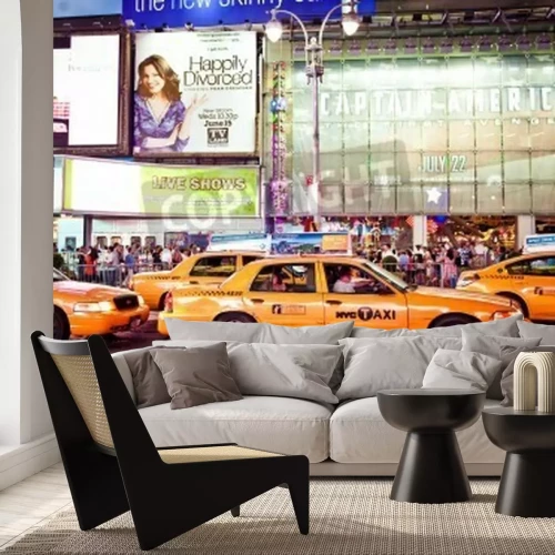 Papier peint  NEW YORK CITY - JULY 1: Taxi cabs riding throughTimes Square featured with Broadway Theaters and animated LED signs. Times Square is a symbol of New York City. July 1, 2011 in Manhattan, New York City