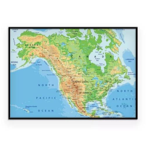Poster  Carte physique de l'Amérique du Nord