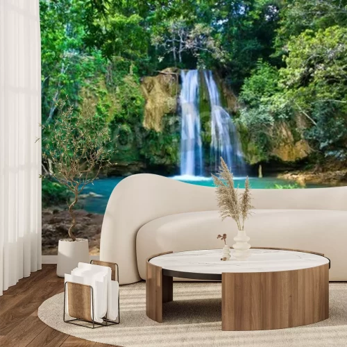 Papier peint  Chute d'eau turquoise dans la forêt vierge
