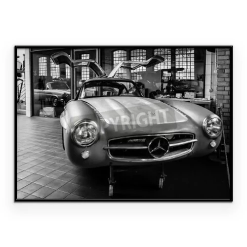 Poster  Voiture ancienne sur une photo noir et blanc