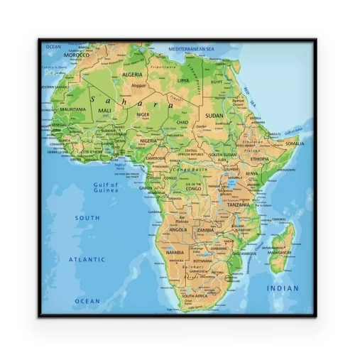 Poster  Carte haut Afrique détaillée physique avec l'étiquetage.
