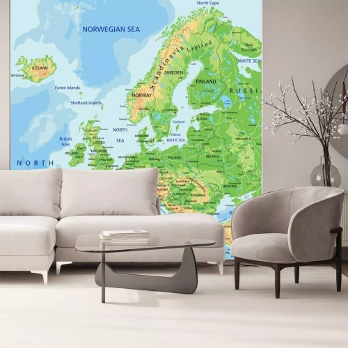 Sticker  High detailed Europe physical map with labeling.