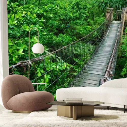 Papier peint  Le pont à câble en bois dans la forêt vierge