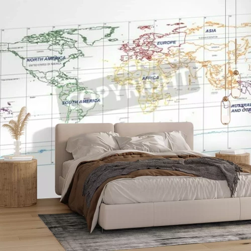 Papier peint  Détail Carte du monde avec des noms de Continent et pays, vecteur isolé par groupe