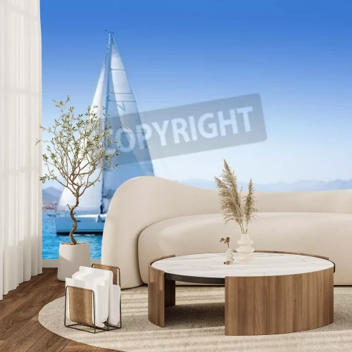 Papier peint  Voilier près d'une île grecque