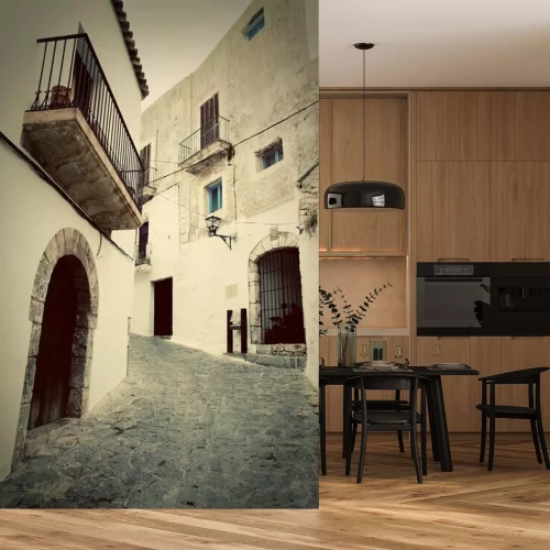 Papier peint  Ruelle en pavé tortueuse escarpée