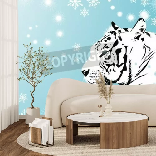 Papier peint  Tigre au milieu des flocons de neige