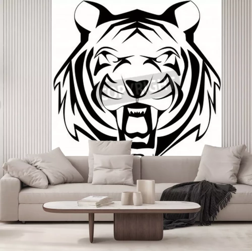 Papier peint  Silhouette de tigre noir et blanc