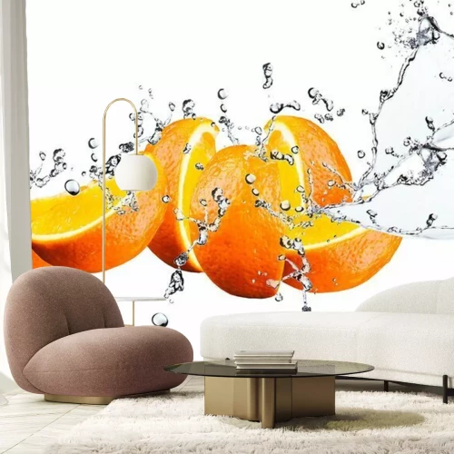 Papier peint  Fruit orange coupée en tranches dans l'eau