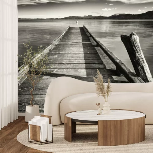 Papier peint  Passerelle en bois noir et blanc
