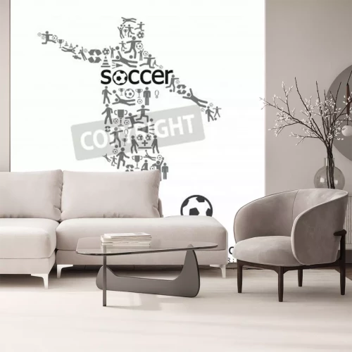 Papier peint  Silhouette joueur de foot et symboles