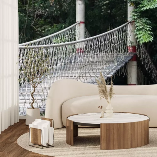 Papier peint  Pont de corde sur fond de forêt