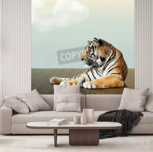 Papier peint  Tigre couché sur le parquet