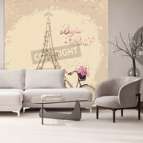 Papier peint  Motif avec la Tour Eiffel fond rose