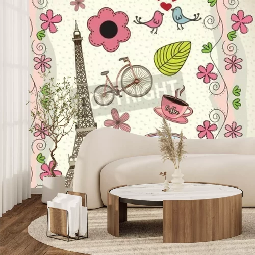 Papier peint  Eléments de Paris en couleurs