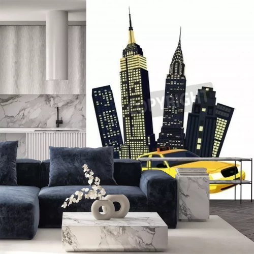 Papier peint  Taxi et gratte-ciels image abstraite